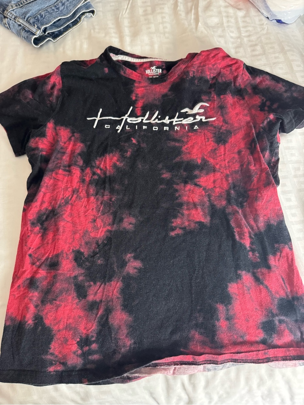 Hollister Black & Red Tie-Dye Script Logo Tee